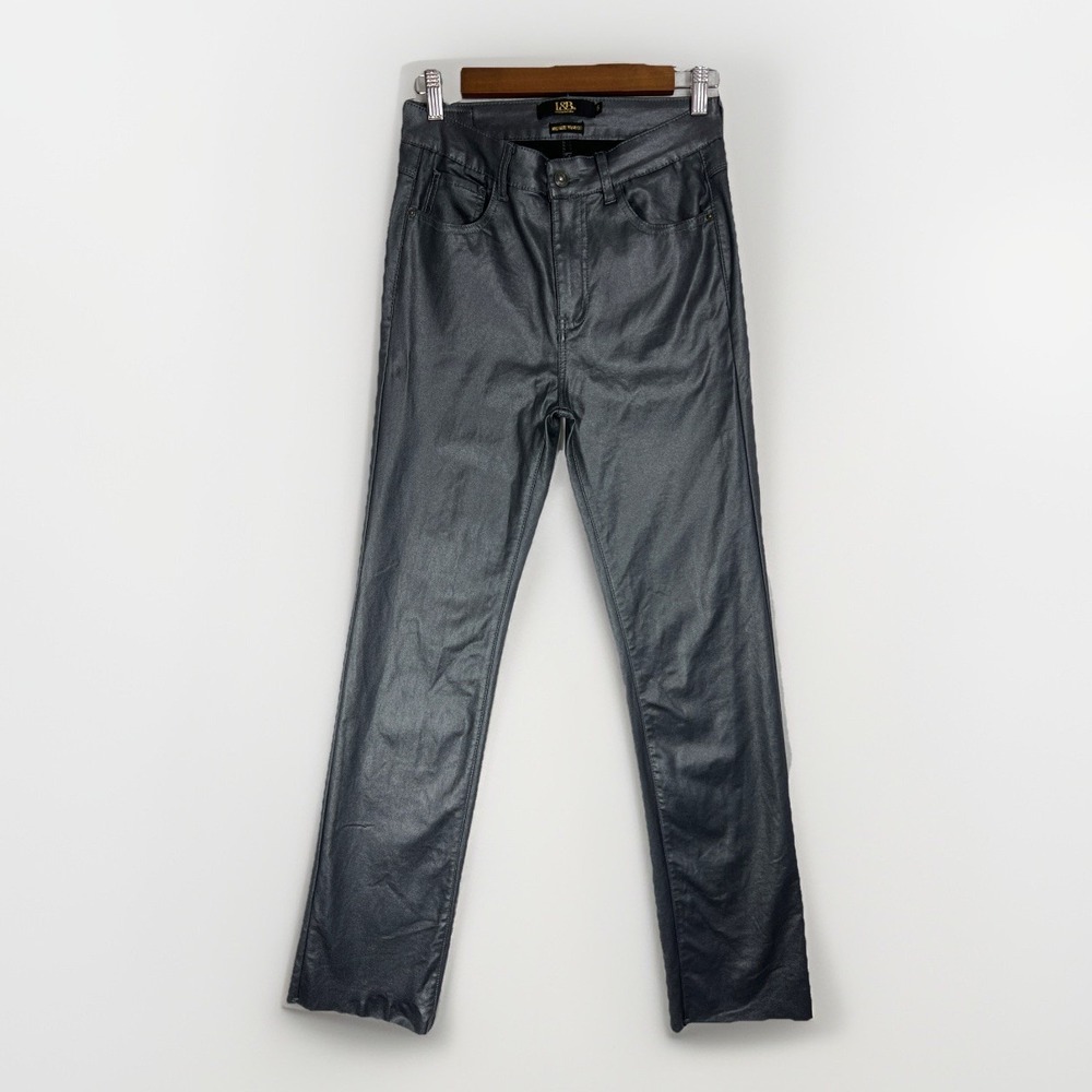 Lucky & Blessed Pants Straight Leg Mid Rise Women's 6 Metallic Gunmetal Gray L&B